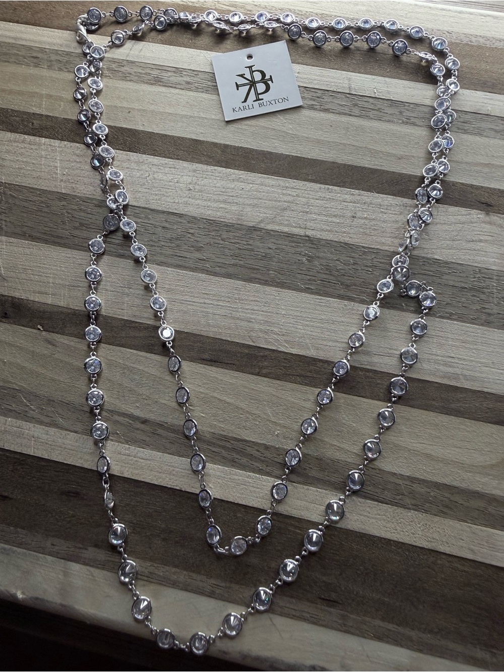 Silver Crystal Bezel Station Necklace - Clear/Silver